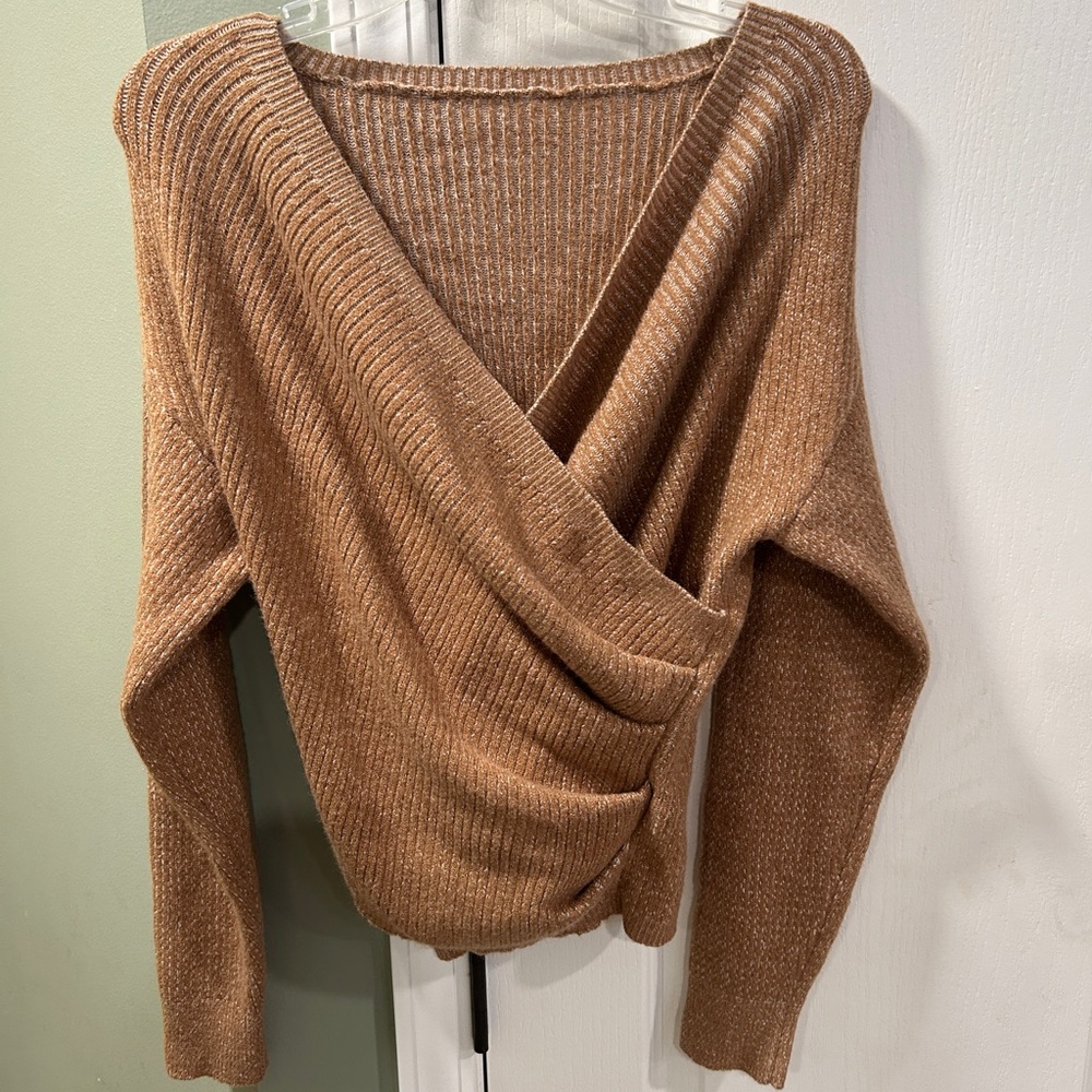 SHEIN Brown V-Neck Wrap Sweater